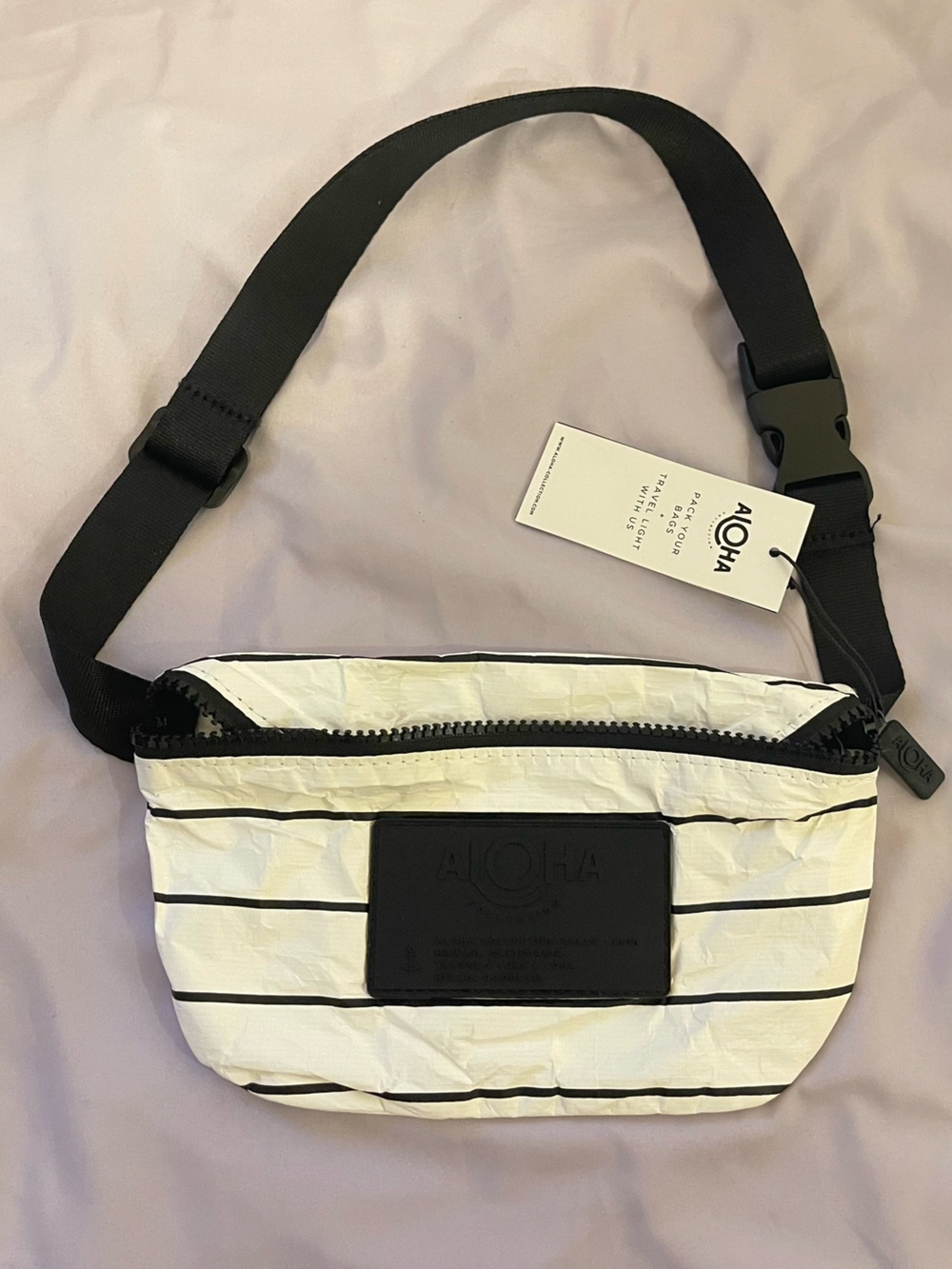 ALOHA Collection White & Black Striped Belt Bag Fanny Pack